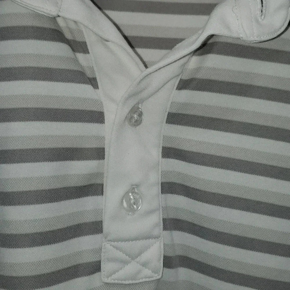 Travis Mathew Mens Size Large White Grey Striped Summer Comfort Golf Polo - Picture 5 of 13